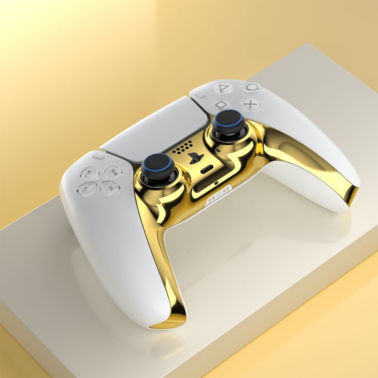 Porodo Gaming Decorative Panel Combo for PS5 Edge Controller, Thumbstick Covers, Personalized Design, Dust & Sweat Resistant, 2-in-1 Combo - Blue + Gold