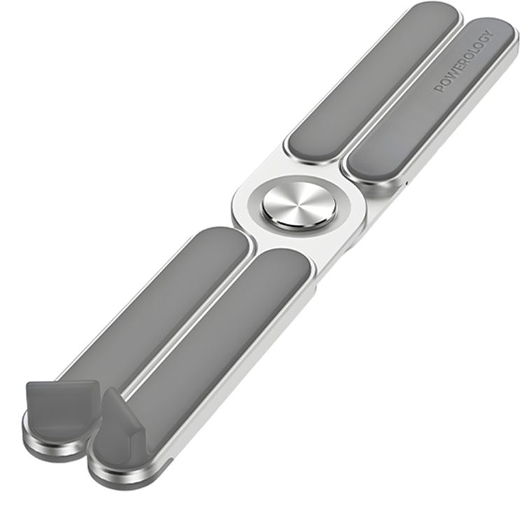 Powerology Aluminum Alloy Foldable Laptop Stand with 20kg Maximum Weight Capacity, Up to 17" Device Compatibility, 7 Adjustable Height Levels - Silver