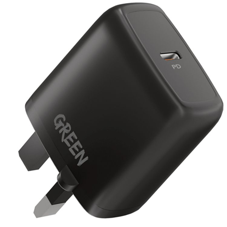 Green Lion Type-C Port Wall Charger with 20W Power Delivery, UK 3-Pin Plug, Fast Charging and Auto-ID Support, Overheat Protection, Fireproof Material, Built-in Safeguards - Black