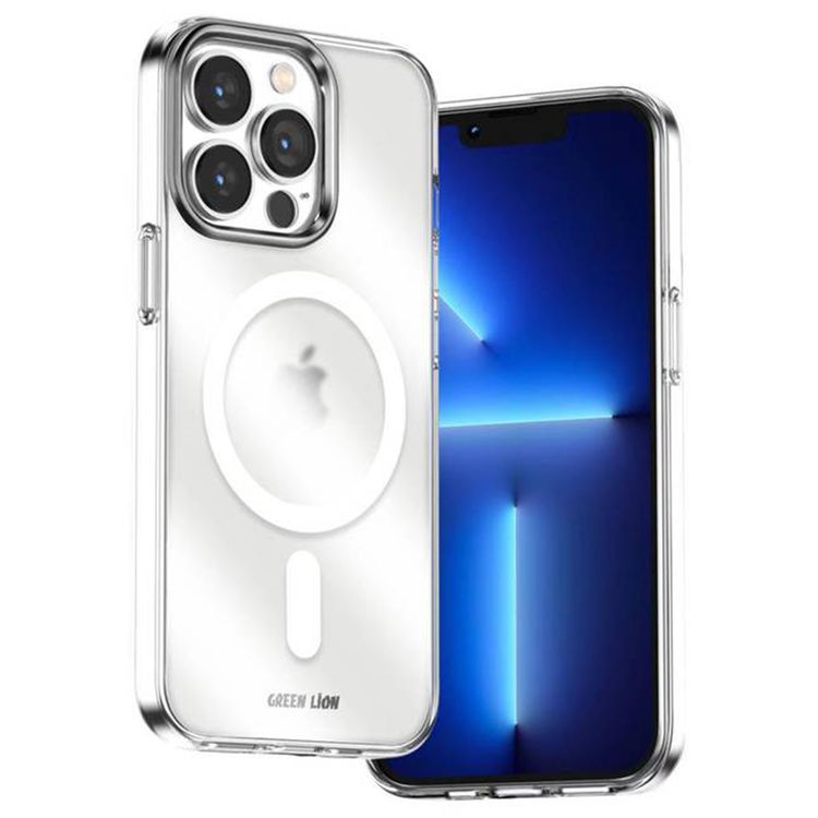 Green Lion Metallic Frame TPU Transparent Case for iPhone 13 Pro, Sturdy Metal Frame, Shock-Absorbing Tech, Anti-Scratch & Case-Friendly, Easy Access - Blue