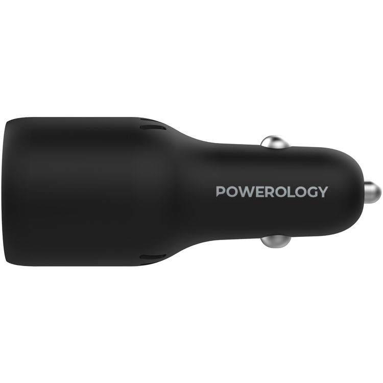 شاحن سيارة باورولوجي ثنائي المنافذ مع PD 65 وات و QC3.0 18 وات، منافذ USB-A و USB-C، مصنوع من مادة PC و ABS، حماية مدمجة، شحن سريع، تصميم حاصل على براءة اختراع، شاحن كمبيوتر محمول - أسود