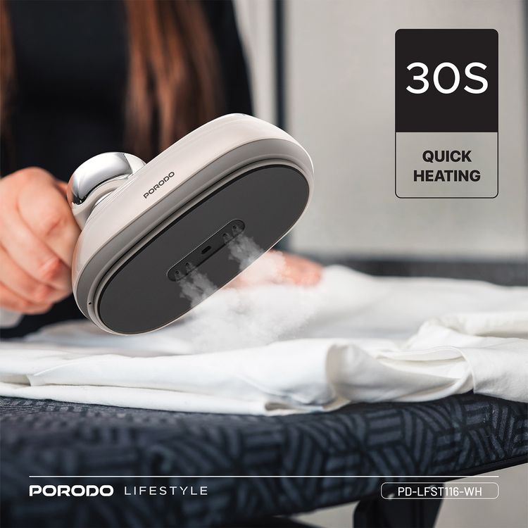 Porodo Lifestyle Retro Thermometer Steam & Heat Iron with Rotating Handle Design, 1.7m Power Cable, 30-Second Quick Heating, 1200W Rated Power - White