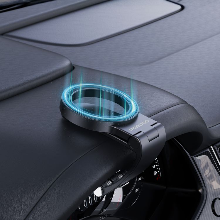 Porodo Dash Mount MagSafe Phone Holder with 20x N52 Magnets, ABS Material, Strong Magnetic Hold, Sturdy Clip Mount, Adjustable Viewing Angle - Black