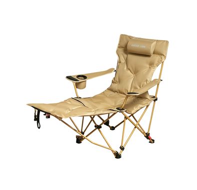 Green Lion Vestro Camping Chair with Anti-Slip Base, Removable Footrest, Lightweight Design, Wear-Resistant Fabric, Side Storage Pocket, Built-in Cup Holder, 120kg Load Capacity - Beige