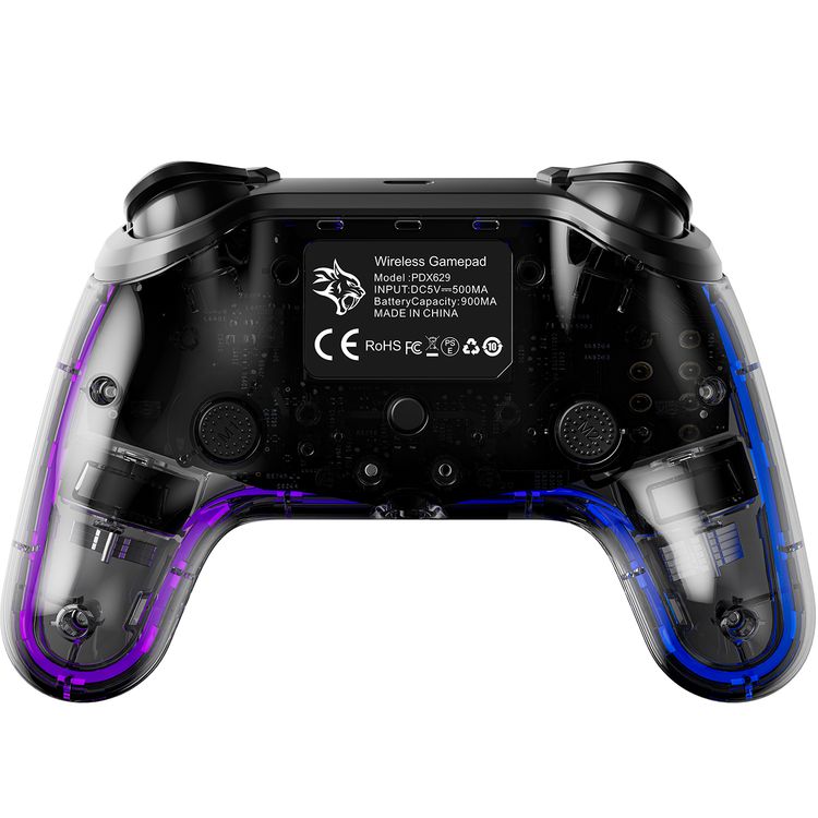 وحدة تحكم شفافة من Porodo Gaming PS4، PS4، PS3، PC (مدخل D، مدخل X)، متوافقة مع iOS وAndroid، مقبس صوت TRRS مقاس 3.5 مم، منفذ شحن من النوع C، وقت عمل من 6 إلى 16 ساعة - أسود