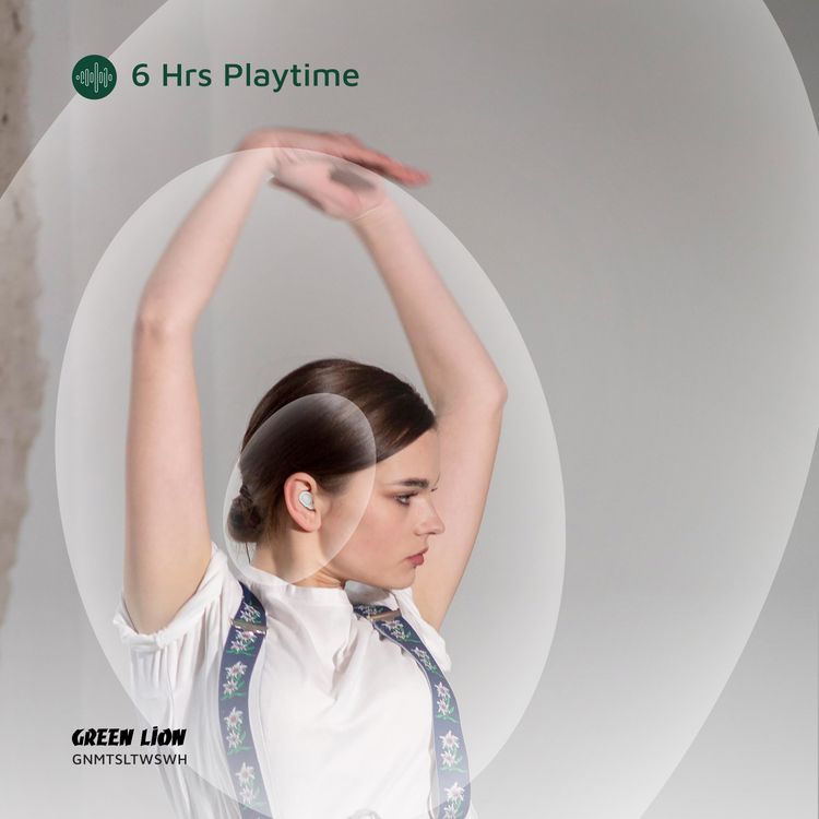 Green Lion Mittersill True Wireless Earbuds with ENC, Up to 6 Hours Playtime, IPX5 Waterproof Resistance Level, Bluetooth Version 5.4, Up to 10m Transmission Range, Type-C Charging Port, Dual-Microphone, Strap Included - White