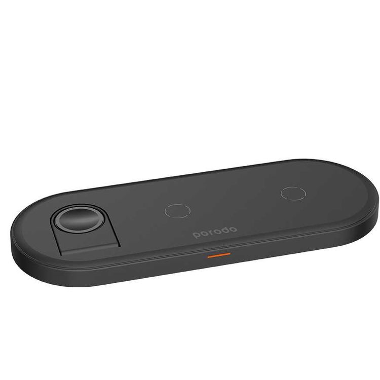 Porodo Fast Wireless Slim Charging Station 4 in 1, Type C Input Compatible for iPhone 12/12 Pro/12 Pro Max/12 Mini, AirPods 2&1/Pro, Embedded Apple Watch Magnetic Charger - Black