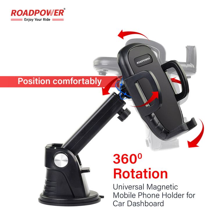 حامل الهاتف المحمول للسيارة من RoadPower، حامل الهاتف على الزجاج الأمامي، متوافق مع جميع الأجهزة المحمولة