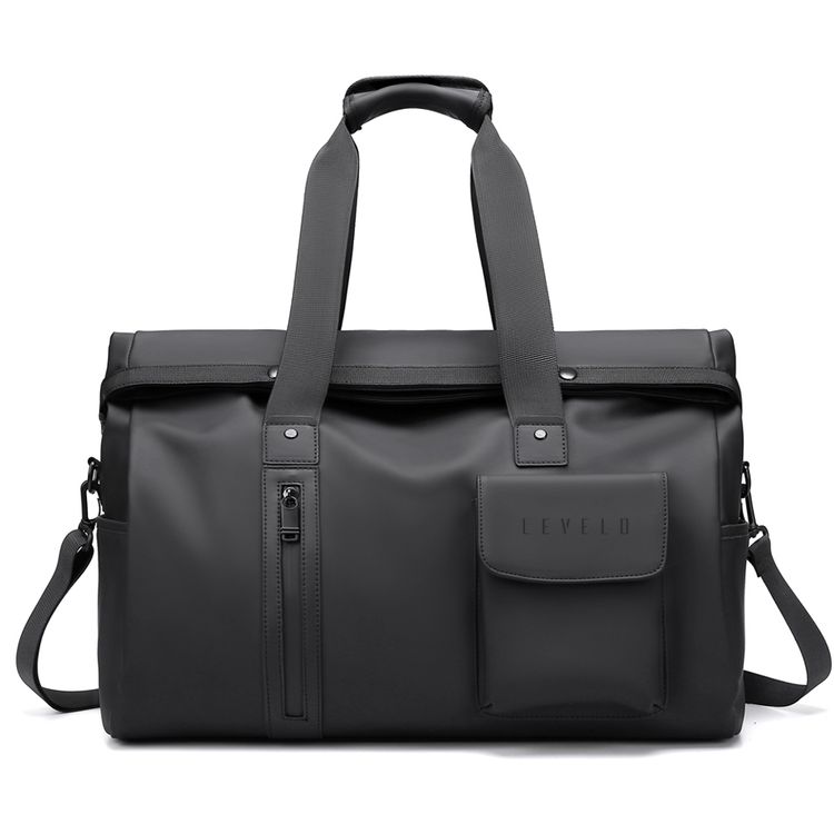 Levelo حقيبة سفر موناكو متعددة الاستخدامات، مع جيوب متعددة، مساحة واسعة، جيب أمامي، مقاومة للماء، داخلية فسيحة، تصميم محمول، مقاومة للماء، جلد PU - أسود