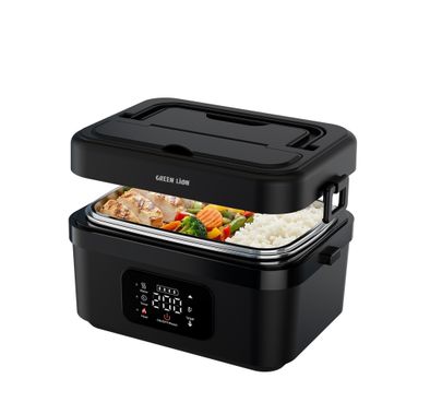 Green Lion Portable Lunch Box with Built-in Battery, Electric Heating, 1L Capacity, 8000mAh Battery Capacity, 5 Perfect Heating Modes, 60W Power Rapid Heating, Leak-Proof Design, Phone Holder and Power Bank Function, USB-C Charging, Dishwasher Safe, Digital Touch Display, Steam Release Valve - Black