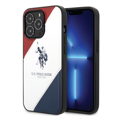 USPA PU Leather Case With Embossed Double Line & Horse Logo - Red/White/Navy