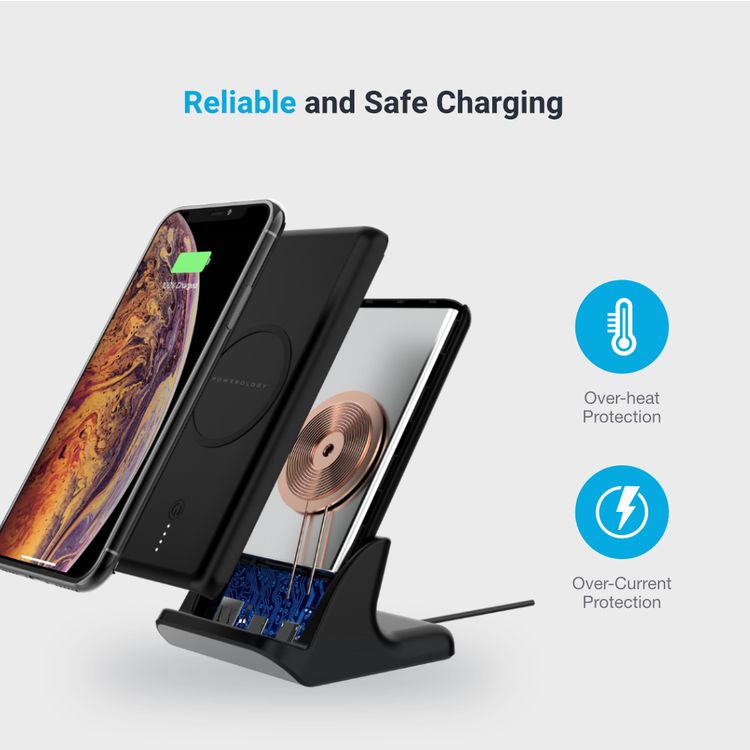 Powerology 2-in-1 Fast Wireless Power Bank, 10000mAh - Black 