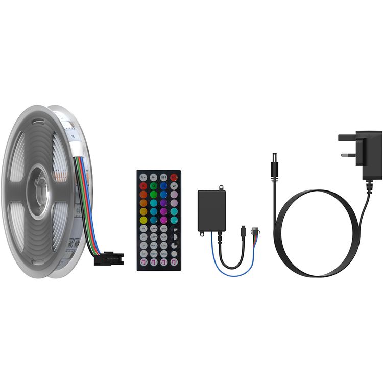Porodo Blue RGB Light Strip with Sound Reactive Lighting, 5m Length, Jump & Fade Effects, Remote Control - Black
