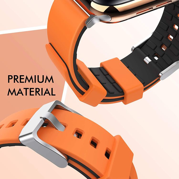 AhaStyle Premium Silicone Breathable Replacement Wrist Band Strap, Adjustable Watch Band Duotone Design Compatible for Apple Watch 42/44mm - Orange / Black