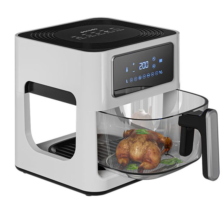 Porodo Lifestyle Glass Pot Air Fryer with a Touch Panel,1000W Rated Power, 5 Liter Capacity, 80-200°C Temperature Control - White