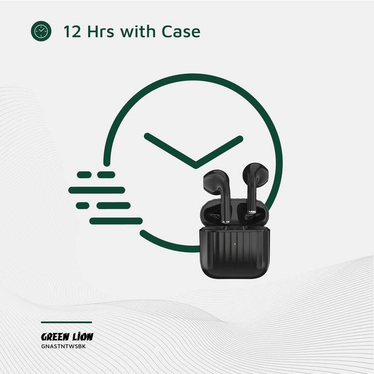 Green Lion Austin True Wireless Earbuds with Built-in Microphone, HiFi Sound, Dual-Mic, Touch Control, Voice Assistant, Type-C Charging, 3 Hours Playtime - Black