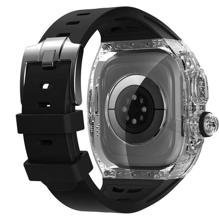 Green Lion La Royal Silicone Strap Case with Button Design for Apple Watch Ultra 49mm, Fall Protection, Easy Installation, Shockproof, Water Resistant - Transparent / Black