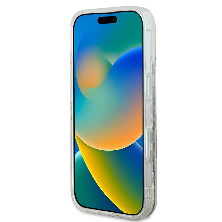 GUESS MagSafe Liquid Glitter Hard Case with Flower Design for iPhone 16 Pro Max, Drop Protection, Accurate Cutouts, Shock-Absorption, Slim Profile - Beige