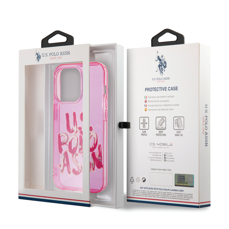 USPA PC/TPU Tranparent Case With Graffiti Logo For iPhone 14 Pro Max - Pink