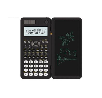 Green Lion Scientific Calculator with Writing Pad & Pen, 8 Calculation Modes & 417 Calculations, One-Click Erase, 12-Digit Input, 10-Digit Output, 2-Line Display, Battery & Solar Power Capable - Black