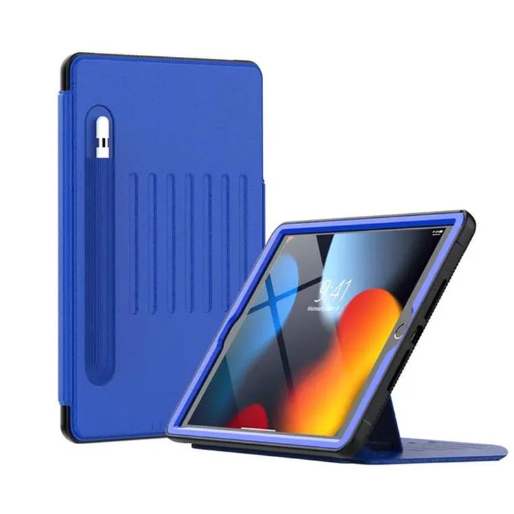 Levelo Luxora Case for iPad 10.2" (2019-2021), Adjustable Multi-Angle Viewing, Premium PU Leather Finish, Shockproof, Anti-Fingerprint, Built-in Pen Holder & Built-in 2 Card Slots, Magnetic Flap Closure - Blue