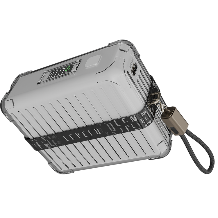 Levelo  Aerion Portable 10000mAh Power Bank with Luggage Design, LED Display, Over Current Protection, Lithium-ion Battery, Grip Cable, Fast Charging Support - White / Black  