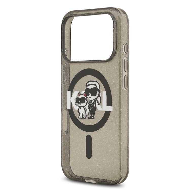 Karl Lagerfeld MagSafe IML Glitter Case with Karl & Choupette Heads for iPhone 17 Pro Max, Drop Protection, Slim Profile & Lightweight Design, Easy Snap-On, Comfortable Grip, Sustainable Packaging - Black