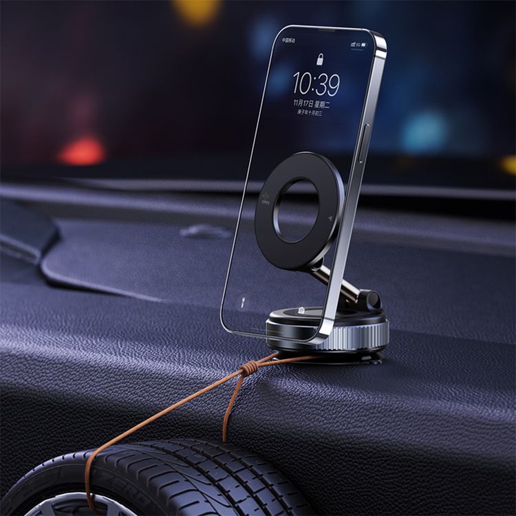Porodo Vacuseal Rotate-Lock MagSafe Mount with N52 Magnets, Adjustable Viewing Angle, One-Hand Operation, Strong Suction, Horizontal & Vertical Modes - Black
