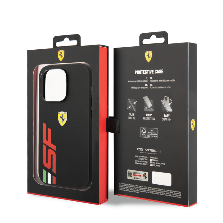 Ferrari PU Leather Case with Printed Big SF Logo iPhone 14 Pro Compatibility - Black