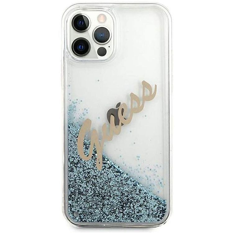 Guess Liquid Glitter Script Hard Case for iPhone 12 / 12 Pro ( 6.1" ) - Blue