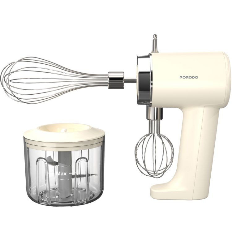 porodo لايف ستايل خلاط يدوي متعدد الوظائف قابل لإعادة الشحن 2 في 1 مع مفرمة وخافق، حماية من التيار الزائد، وظيفية لاسلكية، حماية من التفريغ الزائد، 3 أوضاع خفق، 3 أوضاع فرم، تصميم مريح، 3 مستويات سرعة، لوحة لمس LED، سعة 300 مل، تحكم باللمس - بيج