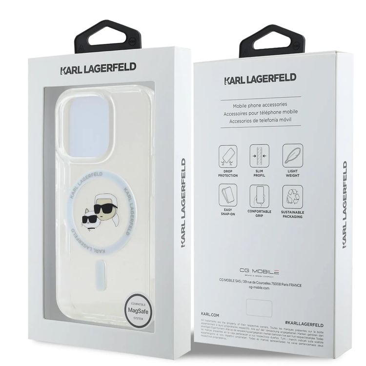 Karl Lagerfeld Magsafe IML Hard Case For iPhone 16 Pro Max with Karl & Choupette Head, Magsafe Compatible, Slim Profile, Lightweight, Easy Snap-on, Drop Protection, Sustainable Packing - White