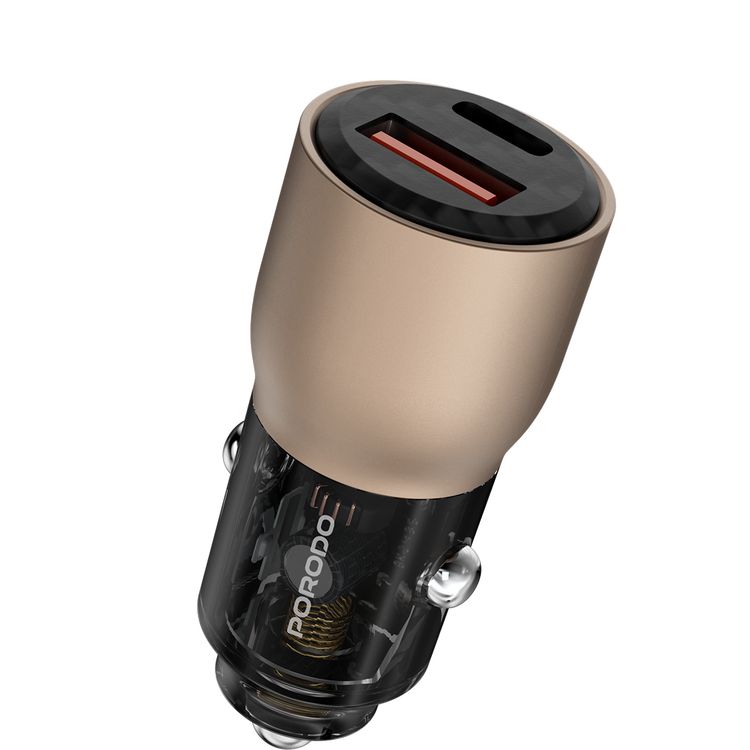 Porodo 95W Car Charger Transparent Multi-Device PD Charging, Simultaneous Fast Charging, Universal Compatibility - Desert Titanium