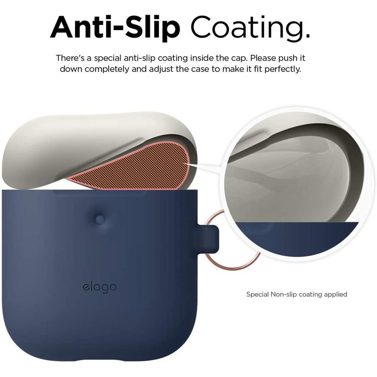 Elago Duo Hang Silicone Case with Apple AirPods Case 1 & 2 Generation, Dustproof and Absorbing Protective Cover with Hang Case Body -Jean Indigo/Top-Classic White, Yellow