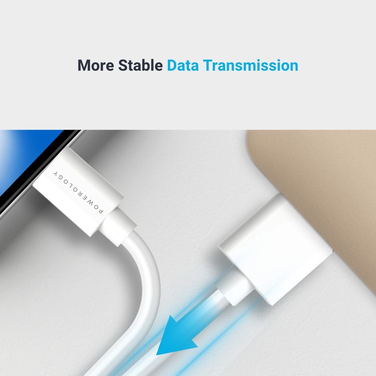 Powerology USB-A to Lightning Cable 3M Fast Charging  Data Sync - White