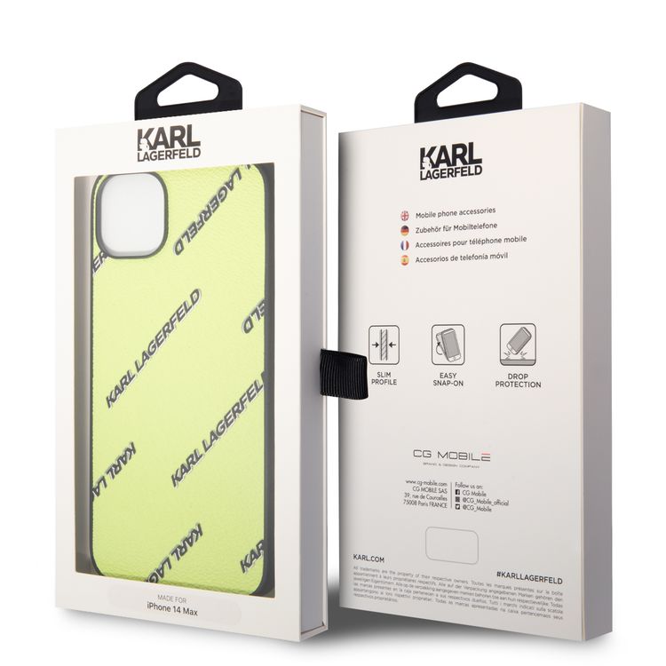 Karl Lagerfeld Grained PU Leather Case with Logomania Pattern iPhone 14 Plus Compatibility - Green