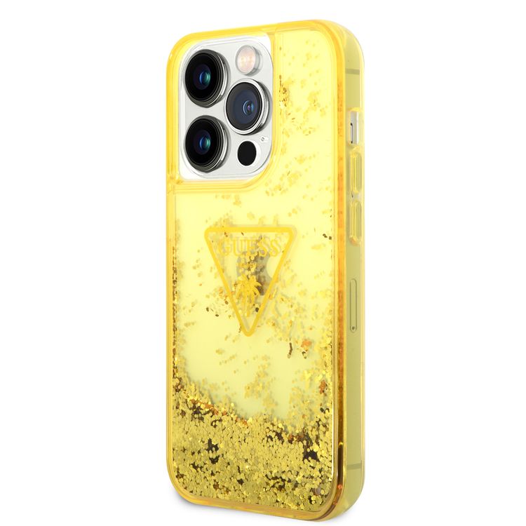 Guess Liquid Glitter Case With Translucent Triangle Logo - iPhone 14 Pro - Yellow