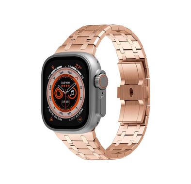 Levelo Royal Link Stainless Steel Watch Strap with Adjustment Tool for Apple Watch 49/45mm, Compatible with SE, Series 8, 7, 6, 5 & 4, Hypoallergenic Material - Rose Gold