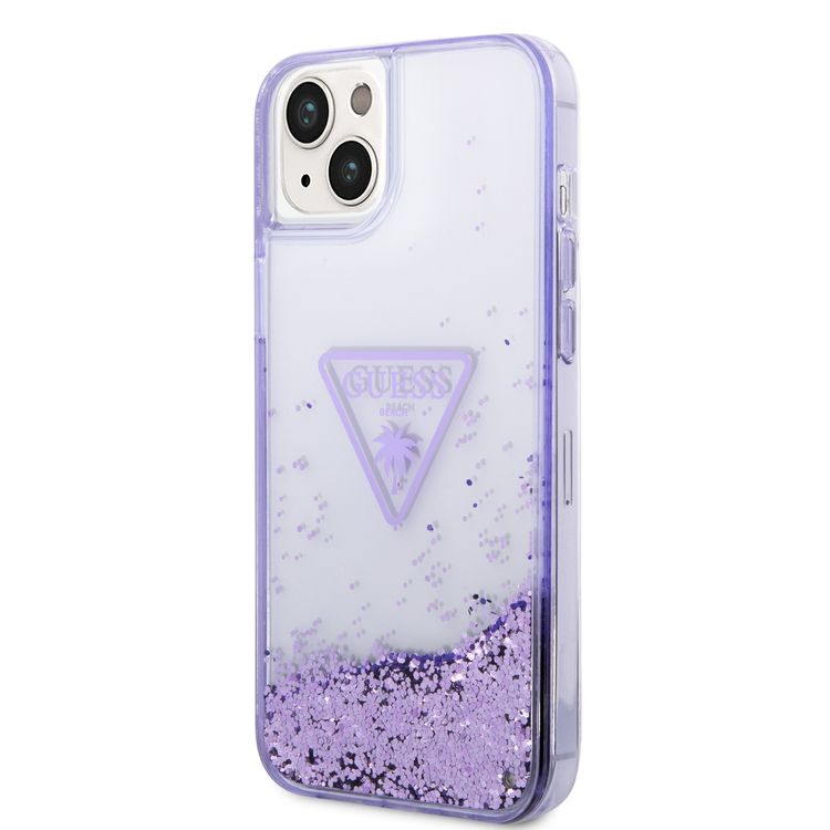 Guess Liquid Glitter Case With Translucent Triangle Logo - iPhone 14 Plus - Purple