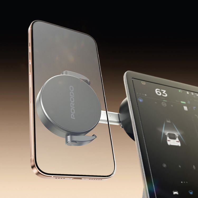 Porodo MagSafe Multi-Surface Phone Holder with Grip-Lock Toggle, Flexible Rotation, Aluminium Alloy & Zinc Alloy & ABS Material, Foldable Design, Strong Magnetic Hold - Black