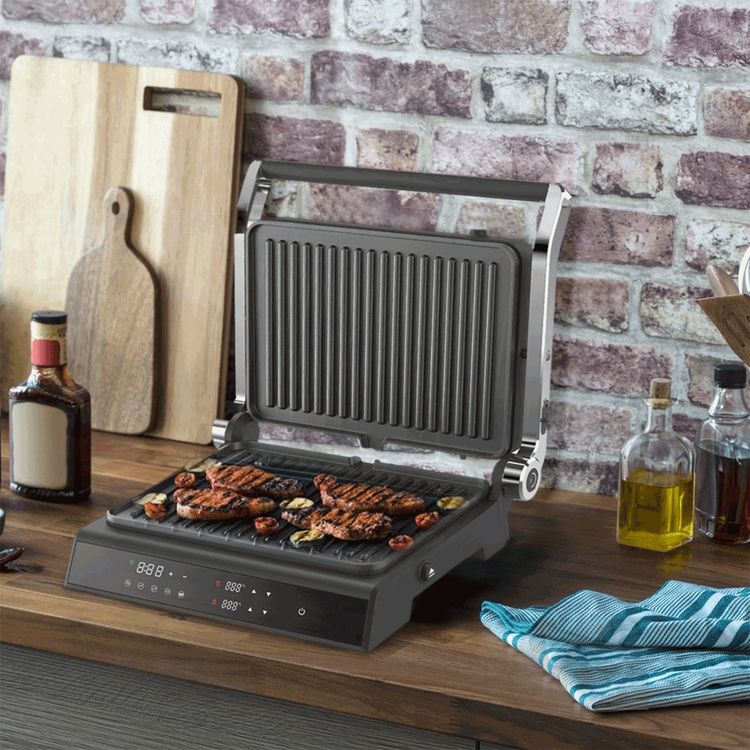 Porodo Lifestyle Glasstop Digital Grill with Removable Grill Plate, 5 Preset Options, 180° Flat Open & 105° Adjustable Lid, 90°C to 230°C Temperature Control - Black