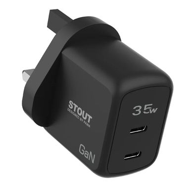 Pawa Stout Gan Travel Charger With Dual PD port, Type-C to Lightning, Type-C to C (35W,45W,65W) - Black