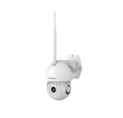 Powerology Advanced Outdoor Camera with 360-degree Viewing Angel, Full-color Night Vision, Auto-tracking, Motion Sensor, 3MP Resolution, Real Time Monitoring, 12 LED Lights, IP65 Waterproof - White