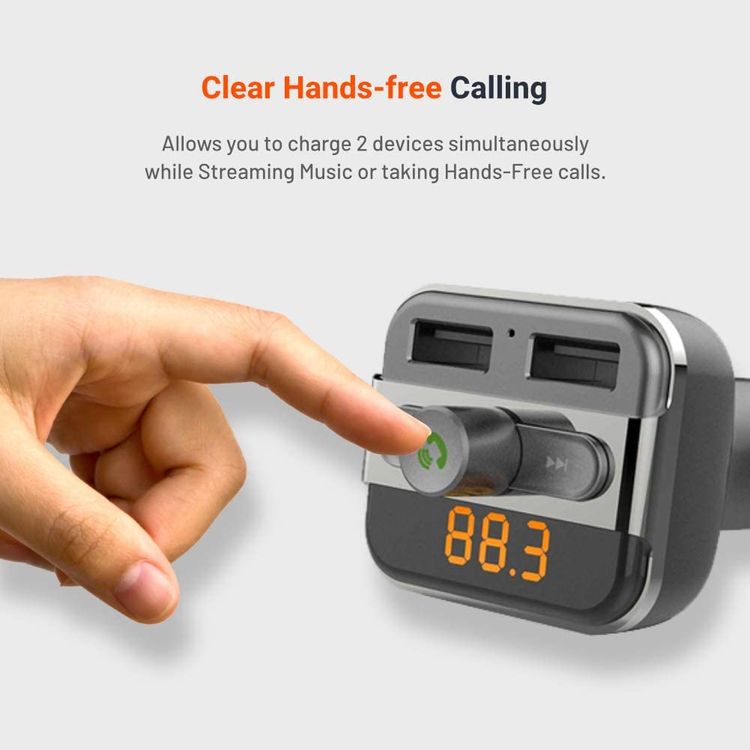 Porodo Wireless Hands-Free Car Kit With Built-In FM Transmitter 3.4AMP (15W)