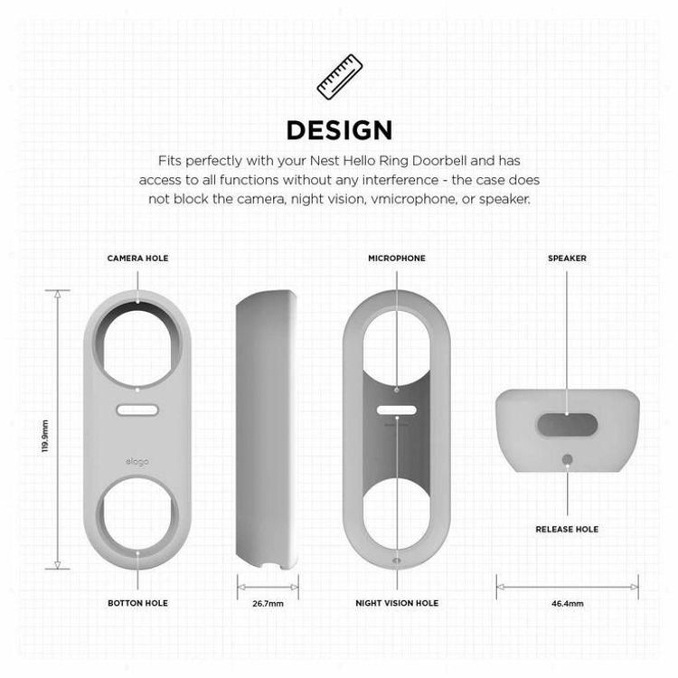Elago Silicone Case for Nest Hello Doorbell, High Quality, Durable Silicone, Easy to Install, UV Light Protection, Weather Elements Protection, Dust & Scratches Resistant - White