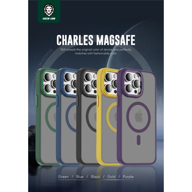 Green Lion Charles Magsafe Case for iPhone 14 Pro Max (6.7"), TPU Hard Case & Silicone Material, Qi Wireless Charger, Anti-Fall Durable, Anti-Scratch - Purple