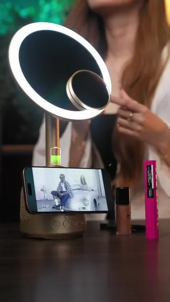 Green Lion Makeup Mirror in UAE | Bluetooth Speaker - MagSafe Charger | Gold Color | (GNMKPMRMGGD)