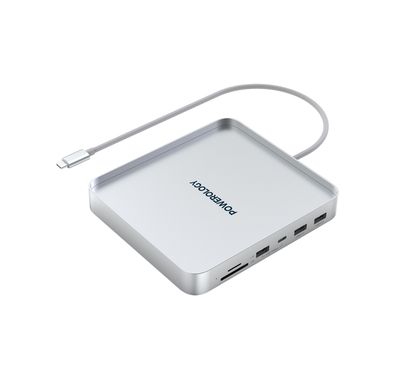 Powerology USB-C Hub & Stand for iMac 24", SSD Enclosure, NVMe & SATA Support, Non-Slip Base, USB-A 3.2 with 10Gbps Data Transfer, 150Mbps microSD Slot - Gray