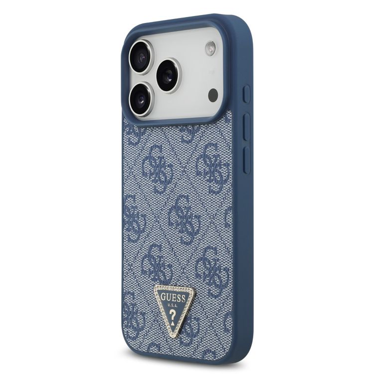 غطاء MagSafe 4G بجلد PU مع شعار مثلث لهاتف iPhone 17 Pro Max، تصميم نحيف، حماية من السقوط، قبضة مريحة، تغليف مستدام، تصميم خفيف الوزن، سهل التركيب - أزرق