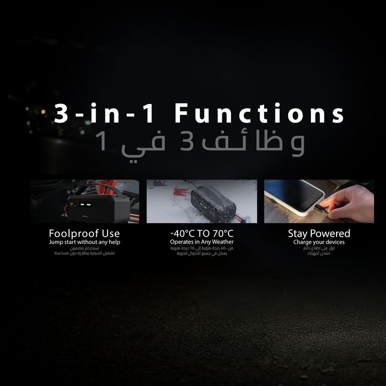 Green Lion Super Capacitor 12V Jump Starter with Up to 10 Years Lifespan, Up to 3 Minutes Charging Time, ABS & PC Shell Material, 1000A Max Peak Current, Car Battery Clip & USB-C Charging Input, Up to 4.0L Diesel Engines, Up to 7.0L Gasoline Engines, LED Status Indicators - Black